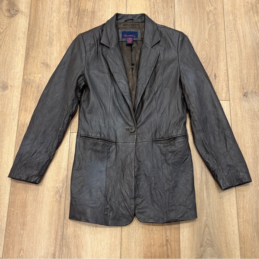 90s Y2K 🌟VINTAGE🌟 DISTRESSED LEATHER BLAZER JACKET BROWN SZ XS